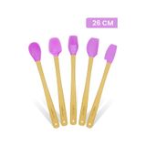 Valletta Indigo 5'li Pembe Bambu Silikon Spatula Seti Uzun 26 Cm