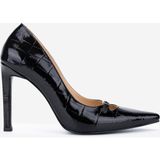 Valmenti Kadın Hakiki Deri Siyah Kroko Stiletto Ayakkabı 1138 4930 Bn Ayk SK25-26 Sıyah Kroko
