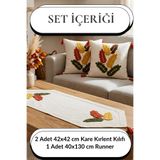 Valmia Home 3'lü Set Buldan İşi Pamuklu Punch Nakışlı Kırlent Kılıfı ve Runner Seti - Dekoratif Püsküllü