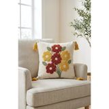 Valmia Home Bohem Çiçek Buketi Desenli Püsküllü Punch Kırlent Kılıfı 42x42 cm - Renkli Papatya Yastık Kılıfı