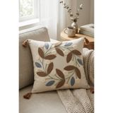 Valmia Home Buldan Bezi Pamuklu Püsküllü Kırlent Kılıfı - Dekoratif Çelenk Nakışlı Yastık Kılıfı 42x42 cm