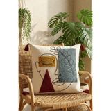 Valmia Home Modern Soyut Yüz Desenli Bordo Püsküllü Punch Nakışlı Pamuklu Dokuma Kırlent Kılıfı 42x42 cm