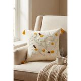 Valmia Home Papatya Desenli Punch Nakışlı Püsküllü Kırlent Kılıfı 42x42 cm - Bohem Dekoratif Yastık