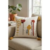 Valmia Home Renkli Kaktüs Punch Nakışlı Dekoratif Püsküllü Kırlent Kılıfı Pamuk 42 x 42 cm