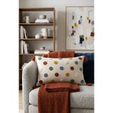 Valmia Home Renkli Nokta Punch Nakışlı Buldan İşi Pamuklu Püsküllü Kırlent Kılıfı 35x55 cm
