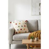 Valmia Home Renkli Puantiye Desenli Punch Nakışlı Püsküllü Kırlent Kılıfı 42x42 cm - Modern Yastık