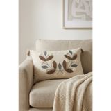 Valmia Home Rustik Çiçekli Dikdörtgen Kırlent 35x55 cm - Püsküllü Dekoratif Kılıf