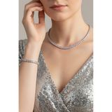 Valmont Accessories Baget Taşlı Su Yolu Kolye ve Bileklik Seti, Düğün, Kına, Nişan Gelin Takı Seti