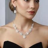 Valmont Accessories Hürrem Model Janjan Taşlı Kolye Küpe Takı Seti - Gelin Düğün Nişan Abiye Set - 45 cm - Beyaz