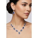 Valmont Accessories Hürrem Model Mavi Taşlı Kolye Küpe Takı Seti Gerdanlık - Gelin Düğün Nişan Abiye Set