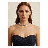 Valmont Accessories Kadın Gümüş Renk Baget Taşlı Choker Kolye