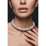 Valmont Accessories Kristal Taşlı 25+10 cm Choker Işıltılı Şık Kadın Yuvarlak Boru Tasma Kolye