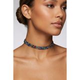 Valmont Accessories Kristal Taşlı 26+10 cm Choker Işıltılı Şık Kadın 3 Sıra Su Yolu Siyah Tasma Kolye
