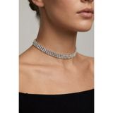 Valmont Accessories Kristal Taşlı 26+10 cm Choker Işıltılı Şık Kadın 3 Sıra Su Yolu Tasma Kolye