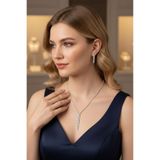 Valmont Accessories Taşlı İnce Su Yolu Kolye ve Küpe Düğün, Kına, Nişan Gelin Takı Seti