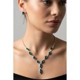 Valmont Accessories Yeşil Mekik Taşlı Su Yolu Kolye Küpe Takı Seti - Düğün, Kına, Nişan Gelin Takı Seti