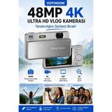 Valor Dijital Kamera 4K Hd 48MP 8x Zoom Flaşlı Kayar Retro Video Kamera 2.4’’ Ekran 64GB Sd Kart Hediyeli - Gümüş