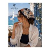 Valora Kadın Saten Bandana 57x57 cm Deniz Kabuğu Desenli Saç Bandanası Boyun Fuları Çanta Aksesuarı Lacivert Trend