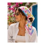 Valora Kadın Saten Bandana 57x57 cm Renkli Kelebek Desenli Saç Bandanası Boyun Fuları Çanta Aksesuarı Trend