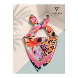 Valora Trend Leopar Desenli Saten Fular 72x72 cm Kare Eşarp Bandana Şal Boyun Çantası Saç Fuları Soft Yeşil Pembe