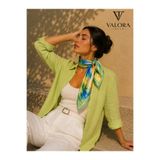 Valora Trend Mavi Yeşil Yaprak Desenli Saten Fular 72x72 cm Kare Fular Kadın Boyun Fuları Saç Fuları Çanta Aksesuarı