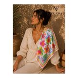 Valora Trend Tropikal Çiçek Desenli Saten Fular 72x72 cm Kare Fular Kadın Boyun Fuları Saç Fuları Renkli Yazlık Aksesuar