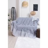 Valoroso Tekstil Pamuklu Püsküllü Elmas Desenli Koltuk Örtüsü 170X210 cm | Dekoratif Kanepe, Yatak ve Tv Örtüsü - Antrasit - 170 x 210 cm