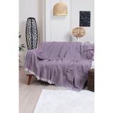 Valoroso Tekstil Pamuklu Zikzak Desenli Püsküllü Koltuk Örtüsü 170X210 Cm | Dekoratif Ve Çok Amaçlı
