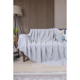 VALOROSO TEKSTİL Pamuklu Zikzak Desenli Püsküllü Koltuk Örtüsü, 170x210 cm, Geometrik Desen, Minimalist Stil, Yıkanabilir (Gri)