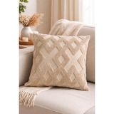 Valoroso Tekstil Wellsoft Punch Panç Desen Fermuarlı Kırlent Kılıfı – Kabartmalı Dekoratif Kırlent Kılıfı - 43 x 43 cm - Bej