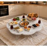 Valu Home 90 cm Papatya Yer Sofrası Katlanabilir Yer Masası Orta Sehpa Kahvaltı Sofrası - Mermer Desen - Beyaz