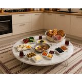 Valu Home 90 cm Yuvarlak Yer Sofrası Katlanabilir Yer Masası Orta Sehpa Kahvaltı Masası Çay Sofrası - Mermer Desen - Beyaz