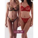 Valunor Duo Set Brode Sarı ve Glam Kırmızı Kadın İç Giyim Takımı Dantelli Bralet Tanga 2'li Set - SET1 - 75B - Çok Renkli
