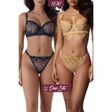 Valunor Duo Set Floral Sarı Çiçekli Bralet Sütyen ve Glam Lacivert Fantazi 2’li Set Iç Çamaşırı Takımı - SET2 - Sarı - Lacivert - 90B