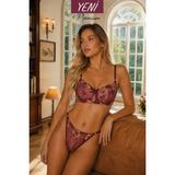 Valunor Floral Bordo Kadın İç Giyim Takımı Fantezi Dantelli Bralet & Tanga Takım - 90B