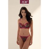 Valunor Floral Fuşya Pembe Kadın İç Giyim Takımı Fantezi Dantelli Bralet & Tanga Takım - 85B