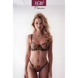 Valunor Floral Siyah Sarı Kadın İç Giyim Takımı Fantezi Dantelli Bralet & Tanga Takım - 85B