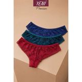 Valunor Kadın Iç Çamaşırı Brazillian Stil Dantelli Lace Set Kadın Şık ve Rahat Tanga Külot 3'lü Set - S - M