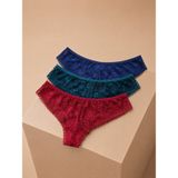Valunor Lace Set Brazilian Stil Dantelli Kadın İç Çamaşırı Seti Lace Tanga Külot 3'lü Paket - 2XL
