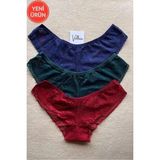 Valunor Lace Set Brazilian Stil Dantelli Kadın İç Çamaşırı Seti Lace Tanga Külot 3'lü Paket - L - XL