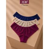 Valunor Lace Set Mor Lacivert Brazilian Stil Dantelli Kadın İç Giyim Lace Tanga Külot 3'lü Set - Çok Renkli - S - M