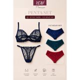 Valunor Penta Set 5 Glam Lacivert Sütyen Takım ve Brazilian Dantelli Külot Fantezi Iç Çamaşırı Takımı 5’li - Lacivert - K - 90B