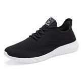 VAMJAM Erkek koşu ayakkabıları Ultra hafif nefes yürüyüş ayakkabıları kaymaz atletik moda Sneakers örgü egzersiz rahat spor ayakkabı, Blackwhite015, 10.5