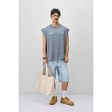 Vamos Oversize Baskılı Kolsuz Tişört Füme - XL