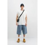 Vamos Oversize Kolsuz Basic Tişört Ekru