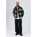 Vamos Oversize Peluş Ekose Ceket Siyah