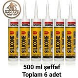 Van Aks Meşe Yapı U Şeffaf Silikon 500 ml x 6 Adet - Çok Amaçlı Genel Uygulama Silikon Seti