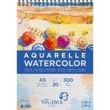 Van Dyck Aquarelle Spiralli Resim Defteri 300 Gr A5 20 Sayfa Renkli ve İnce Dokulu