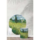 Van Gogh Greenfield Desenli Bilek Destekli Mouse Pad Kupa Seti - Renkli