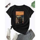 Van Gogh Kedi Yağlı Boya Baskı T-Shirt - Siyah
